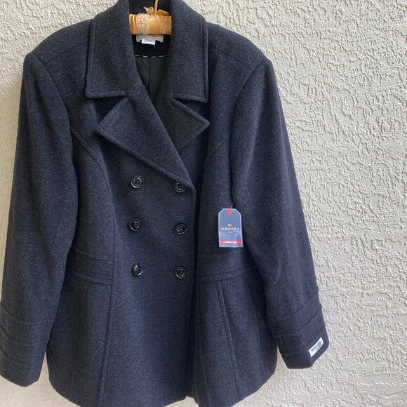 PEACOAT 2X WOOL CASHMERE BLEND CHARCOAL GRAY ST. JOHNS BAY NWT WOMEN - Picture 1 of 13